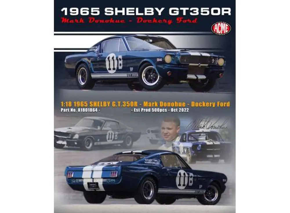 SHELBY GT350-R 11 MARK DONAHUE *DOCKERY FORD*,1965 , BLUE WITH WHITE STRIPES Actieprijs
