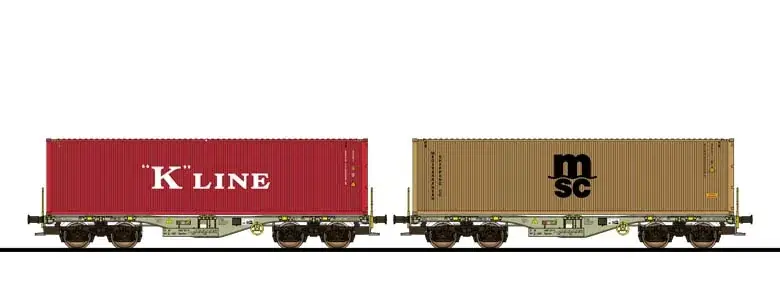 Beperkt Aanbod ESU 36606 H0 2-delige set containerdraagwagens type Sgmmns van D-AAEC, containers KKLU + MEDU