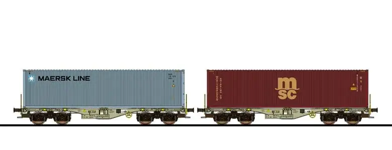 Voordeelprijs ESU 36605 H0 2-delige set containerdraagwagens type Sgmmns van D-AAEC, containers MSKU + MSDU