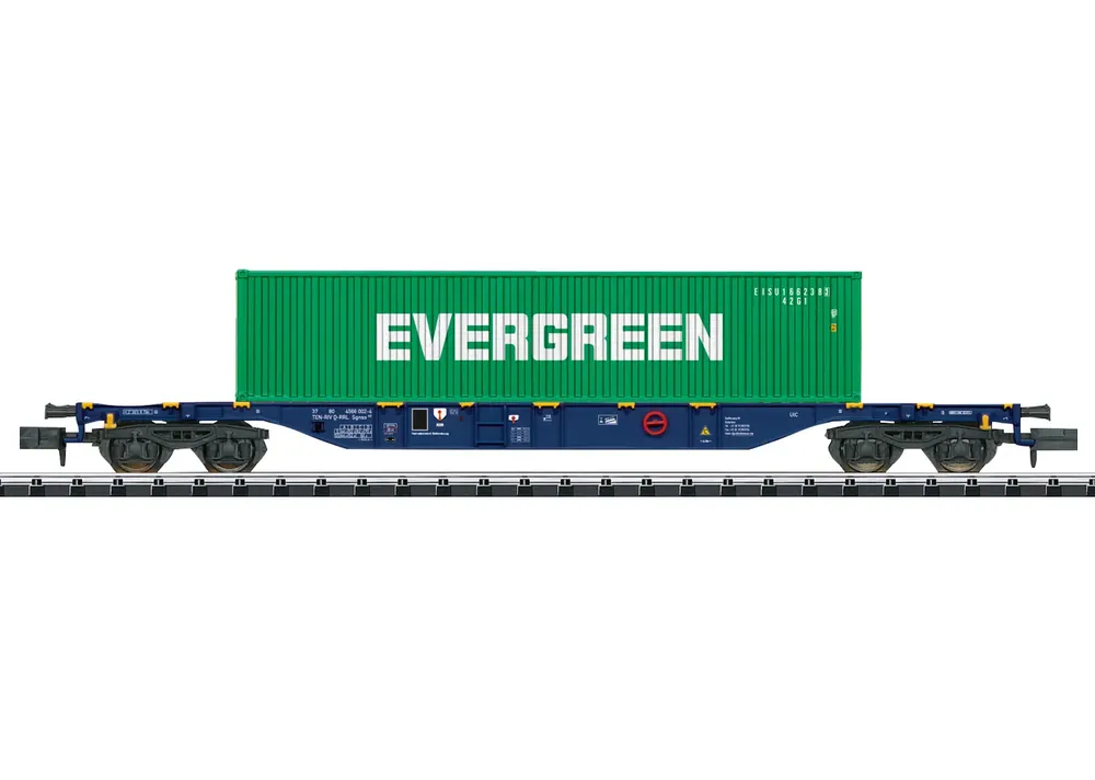 Goedkoop Minitrix 18560 N Containerdraagwagen type Sgnss ‘Evergreen‘ van RailReLease