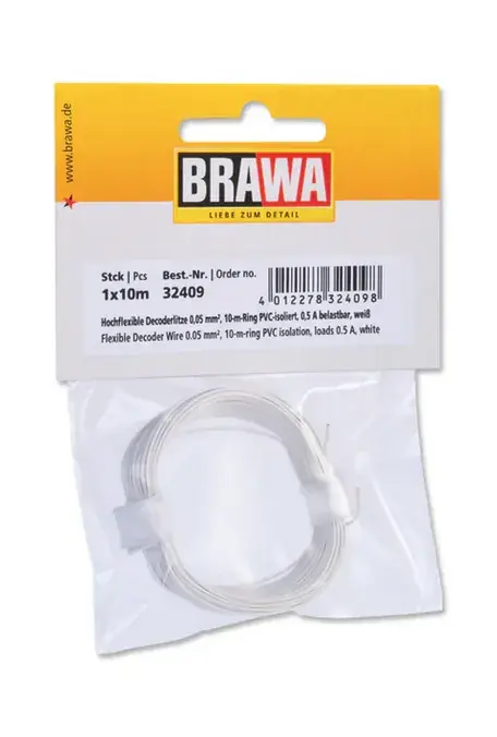 Flitsaanbieding Brawa 32409 H0 Decoderdraad wit 0,05 mm² 10 meter, zeer flexibel