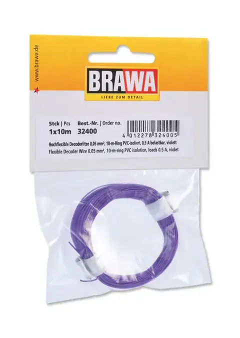 Brawa 32400 H0 Decoderdraad paars 0,05 mm² 10 meter, zeer flexibel Gereduceerde Prijs