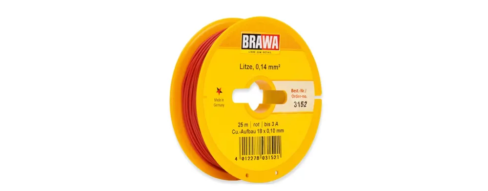 Brawa 3152 H0 Draad rood 0.14 mm² 25 meter Laatste Versie